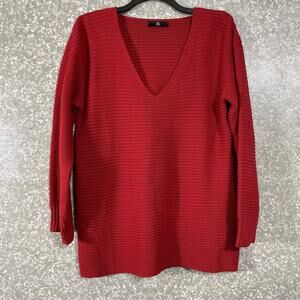 Missguided Asos Red Ribbed V-Neck Oversized Sweater Dress - Size Medium (US 8)